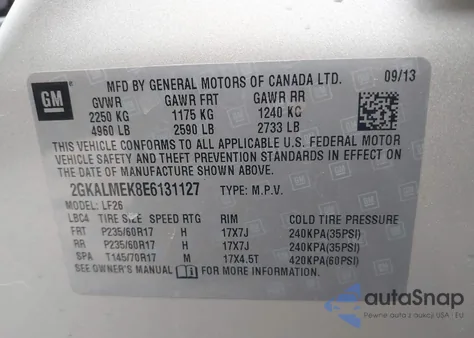 2014 GMC Terrain Sle-1 из США, поврежденный, VIN 2GKALMEK8E6131127